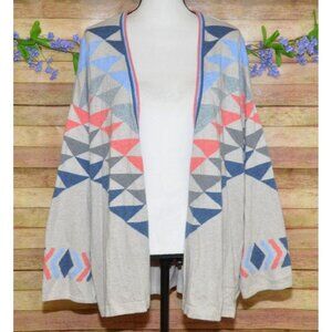 J. Jill Ladies Open Front Knit Cardigan Sweater Size XL Geometric Aztec Layering